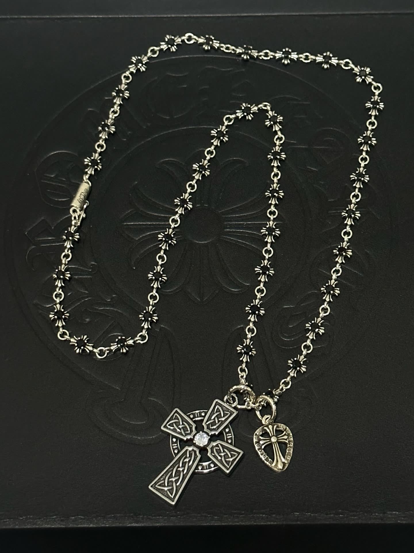 Chrome Hearts Silver Celtic Cross Necklace with Heart Charm
